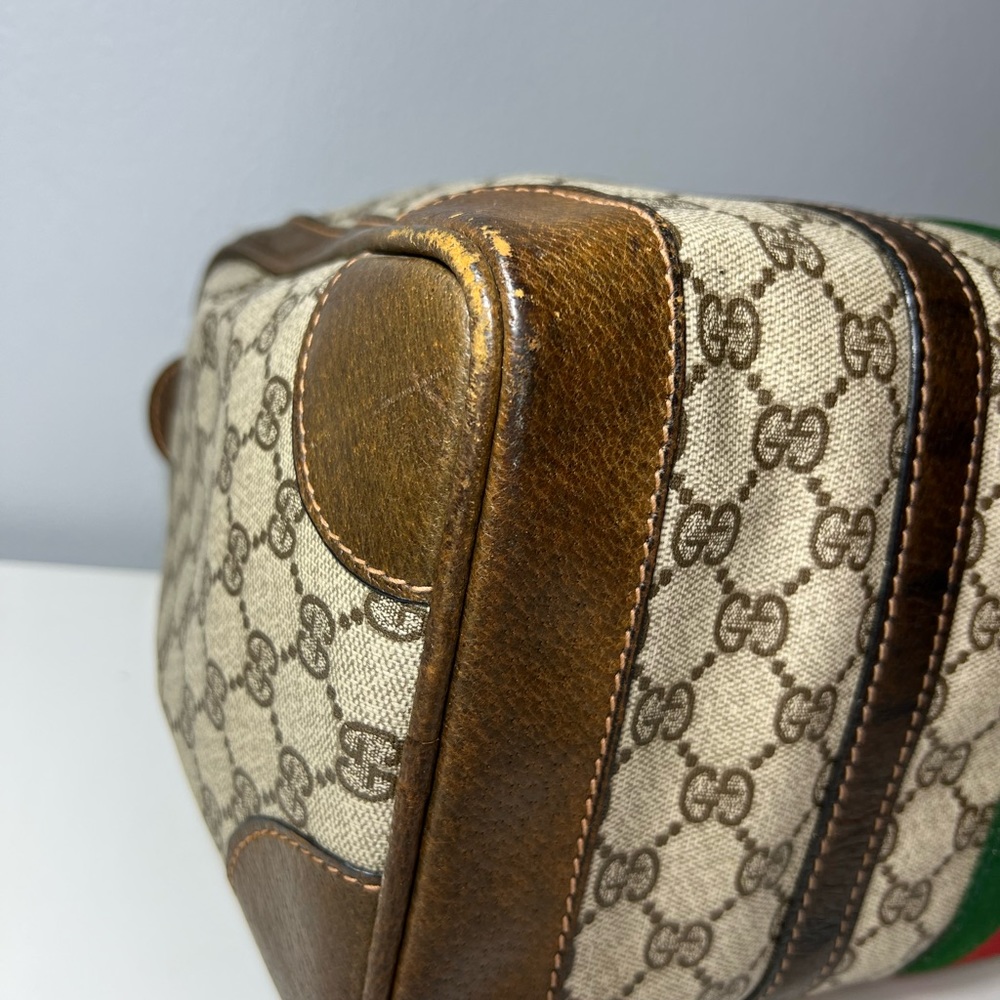 Vintage GUCCI Mini Boston Handbag Sherry Line Canvas Leather 32*21.5*17 - Picture 6 of 15